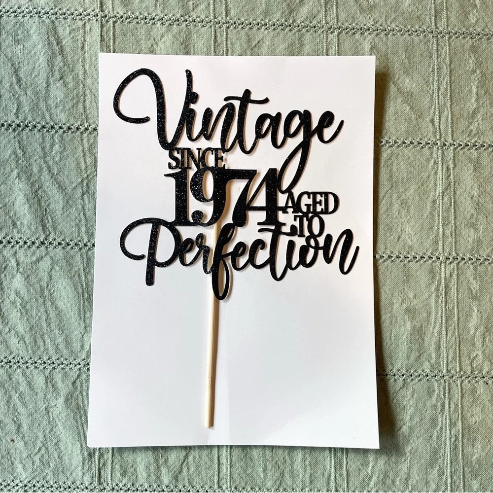 Vintage Since 1974 Aged to Perfection Shimmery Black Cake Topper